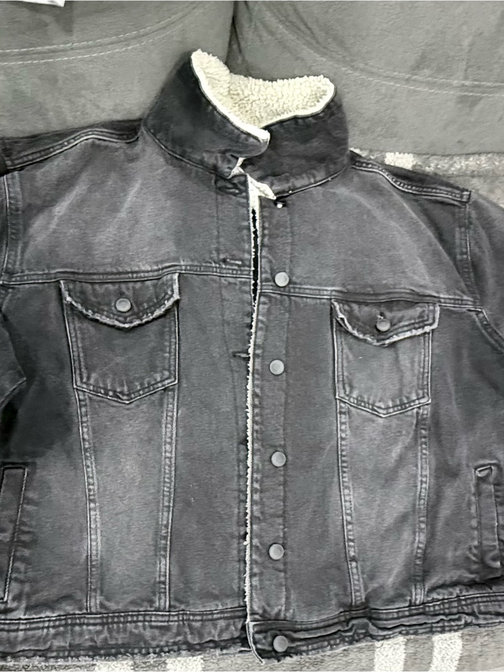 Celebrity Pink Black Washed Denim Jacket with Cream Sherpa Collar